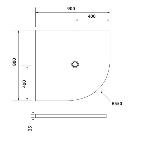POLYSAN FLEXIA sprchová vanička 90x80 cm, R550, litý mramor, bez nožiček 91191 Technický nákres