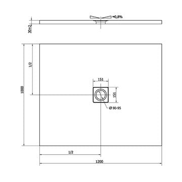 POLYSAN FLEXIA sprchová vanička 120x100 cm, litý mramor, bez nožiček, matný antracit 71563.51 Technický nákres