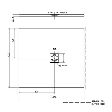 POLYSAN FLEXIA sprchová vanička 110x100 cm, litý mramor, bez nožiček, matná šedá 72922.31 Technický nákres