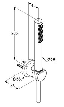 KLUDI NOVA FONTE PURISTIC 1S sprchová souprava 3-dílná, ruční sprcha 205 mm, hadice, držák, kartáčovaný bronz 20850N1-15 Technický nákres