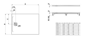 LAUFEN PRO sprchová vanička 120x80 cm, marbond, bez nožiček, Antislip, matná béžová H2109521860001 Technický nákres