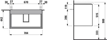 LAUFEN LANI skříňka pod umyvadlo 78,4x44,2x51,5 cm, 2 zásuvky, divoký dub H4035521122671 Technický nákres