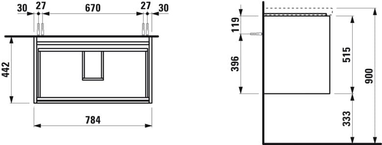 LAUFEN LANI skříňka pod umyvadlo 78,4x44,2x51,5 cm, 2 zásuvky, divoký dub H4035521122671 Technický nákres
