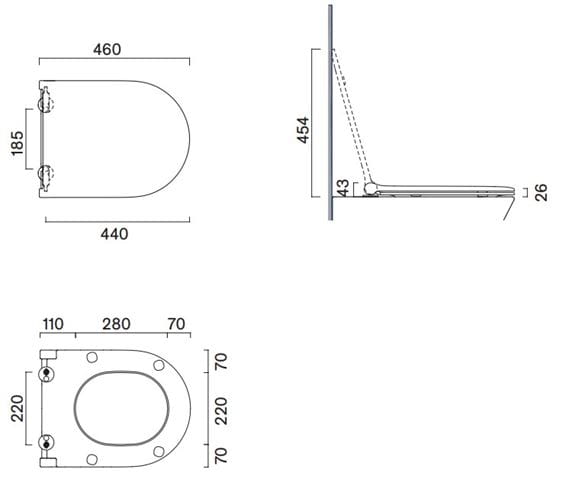 CATALANO SFERA WC sedátko Slim, SoftClose, cemento matt  0551250023 Technický nákres