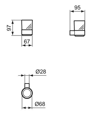 IDEAL STANDARD CONCA nástěnný pohárek, sklo, kartáčované zlato T4505A2 Technický nákres