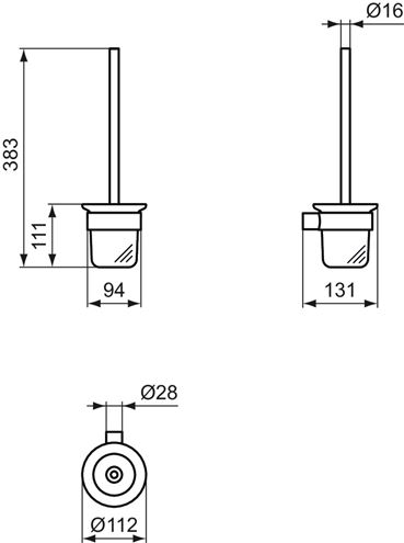 IDEAL STANDARD CONCA WC štětka, nástěnná, sklo, kartáčované zlato T4495A2 Technický nákres