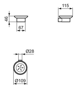 IDEAL STANDARD CONCA mýdlenka, nástěnná, sklo, kartáčované zlato T4509A2 Technický nákres