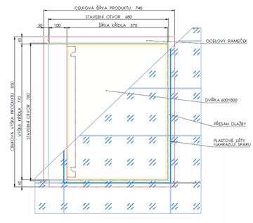 ZAVRZ revizní dvířka 600x800 mm, pod obklad, s tlačným otevíráním DK600x800 Technický nákres
