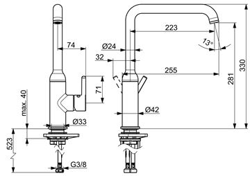 HANSA VANTIS STYLE dřezová baterie, broušený bronz 5420220781 Technický nákres