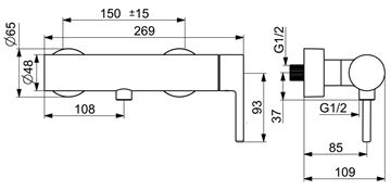 HANSA VANTIS STYLE sprchová nástěnná baterie, broušená ocel 5445010780 Technický nákres