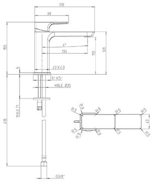 VILLEROY & BOCH SUBWAY 3.0 umyvadlová stojánková baterie, chrom TVW11200300061 Technický nákres