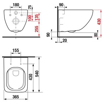JIKA PURE závěsné WC, Rimless splachování H8204240000001 Technický nákres