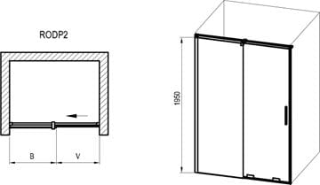 RAVAK ROLL RODP2 sprchové dveře 120x195 cm, posuvné, lesklá stříbrná/čiré sklo  X08VG0C00Z1 Technický nákres
