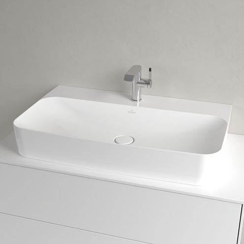 VILLEROY & BOCH FINION umyvadlo na desku 80 cm, s otvorem pro baterii a přepadem, CeramicPlus, alpská bílá 41688CR1 Obrázek - fotka