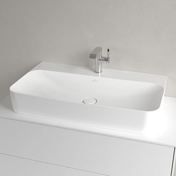 VILLEROY & BOCH FINION umyvadlo na desku 80 cm, s otvorem pro baterii a přepadem, CeramicPlus, alpská bílá 41688CR1 Obrázek - fotka