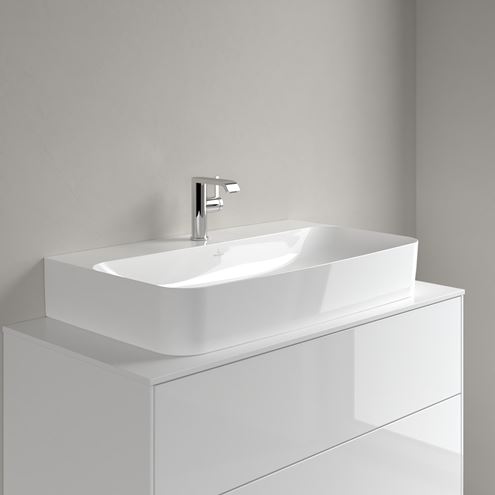 VILLEROY & BOCH FINION umyvadlo na desku 80 cm, s otvorem pro baterii a přepadem, CeramicPlus, alpská bílá 41688CR1 Obrázek - fotka