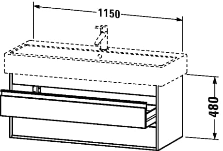 DURAVIT KETHO skříňka pod umyvadlo 115x44x48 cm, 2 zásuvky, Graphit matt KT663904949 Technický nákres