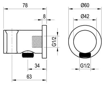 RAVAK CHROME držák ruční sprchy s připojením na vodu, matná černá X07P672 Technický nákres
