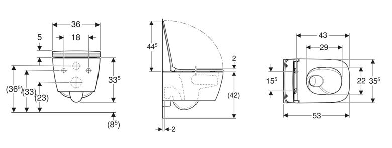 GEBERIT SMYLE závěsné WC, se SoftClose sedátkem, TurboFlush splachování 503.171.00.1 Technický nákres