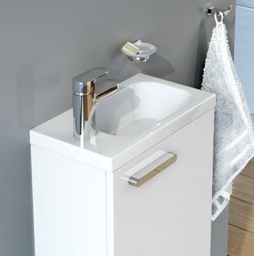 RAVAK CHROME umývátko 40 cm, s otvorem pro baterii vlevo, bez přepadu, litý mramor XJGL1100000 Obrázek - fotka