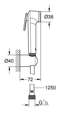 GROHE TEMPESTA-F TRIGGER SPRAY 30 bidetová sprška, s hadicí a držákem, supersteel 27513DC1 Technický nákres