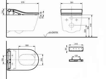 CONCEPT 300 WASHLET bidetové sedátko, kulaté, SoftClose 801EG-CON-DUS-R Technický nákres