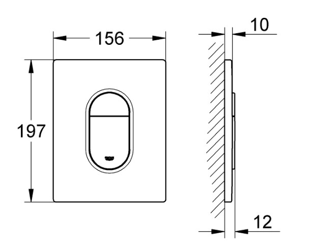 GROHE ARENA COSMOPOLITAN ovládací tlačítko pro dvě splachování, plast, phantom black 38844KF0 Technický nákres