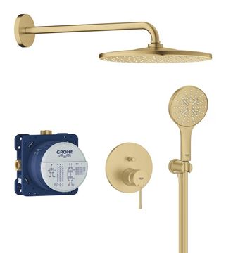 GROHE ESSENCE NEW sprchový set s podomítkovou baterií, horní sprcha, ruční sprcha se 3 proudy, hadice, držák, kartáčovaný cool sunrise