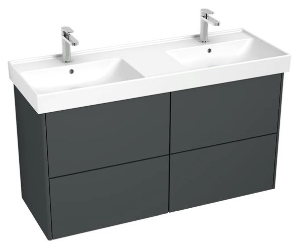 LAUFEN FIORA skříňka pod dvojumyvadlo 126x45,3x67,4 cm, 4 zásuvky, Push-open, lesklá šedá H40F9966013011 Obrázek - Hlavní obrázek