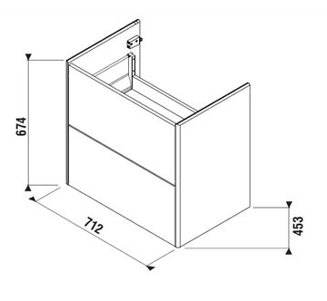 LAUFEN FIORA skříňka pod umyvadlo 71,2x45,3x67,4 cm, 2 zásuvky, Push-open, dub H40F9984015351 Technický nákres
