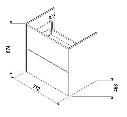 LAUFEN FIORA skříňka pod umyvadlo 71,2x45,3x67,4 cm, 2 zásuvky, Push-open, dub H40F9984015351 Technický nákres