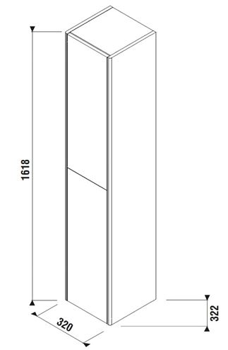 LAUFEN FIORA vysoká skříňka 32x32,2x161,8 cm, 2 dvířka, Push-open, dub H43F9922305351 Technický nákres