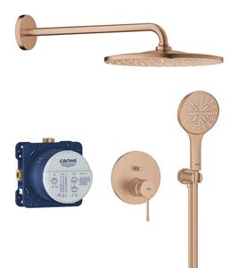 GROHE ESSENCE NEW sprchový set s podomítkovou baterií, horní sprcha, ruční sprcha se 3 proudy, hadice, držák, kartáčovaný warm sunset