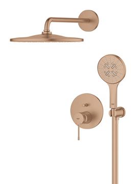 GROHE ESSENCE NEW sprchový set s podomítkovou baterií, horní sprcha, ruční sprcha se 3 proudy, hadice, držák, kartáčovaný warm sunset 25287DL0 Obrázek - fotka