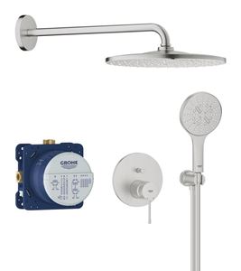 GROHE ESSENCE NEW sprchový set s podomítkovou baterií, horní sprcha, ruční sprcha se 3 proudy, hadice, držák, supersteel
