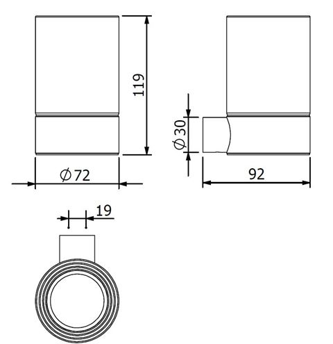 KLUDI VELA R nástěnný pohárek, sklo, kartáčovaný gun metal 58975N2 Technický nákres