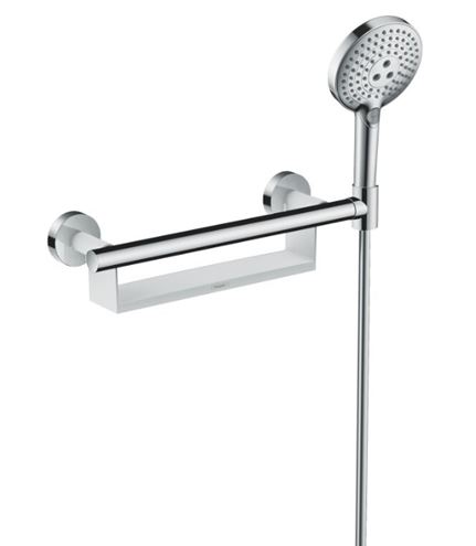 HANSGROHE UNICA madlo k vaně 395 mm, s držákem ruční sprchy a poličkou, chrom/bílá 26328400 Obrázek - fotka