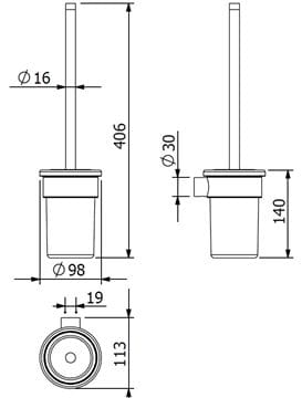 KLUDI VELA R WC štětka, nástěnná, sklo, kartáčovaný gun metal 58974N2 Technický nákres