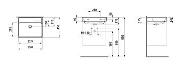 LAUFEN FIORA umyvadlo 55 cm, s přepadem H810922000109L Technický nákres