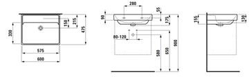 LAUFEN FIORA umyvadlo 60 cm, s přepadem H810923000109L Technický nákres