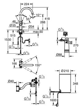 GROHE RED DUO dřezová elektronická baterie, s ohřevem, velikost M, GROHE ChildLock, napájení ze sítě, velvet black 30083KS1 Technický nákres