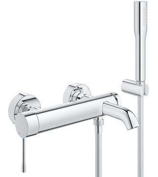 GROHE ESSENCE NEW vanová nástěnná baterie, s přepínačem, se sprchovou soupravou, chrom