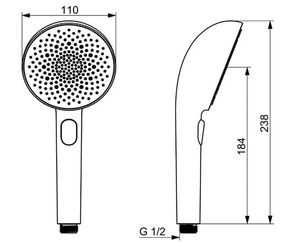HANSA AURELIA ruční sprcha pr. 110 mm, 3 proudy, broušená ocel 4733010080 Technický nákres
