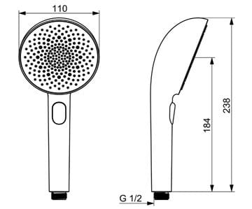 HANSA AURELIA ruční sprcha pr. 110 mm, 3 proudy, broušená ocel 4733010080 Technický nákres