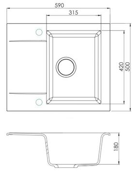 ALVEUS GEM 20 granitový dřez 590x500 mm, otočný, odkapávač, béžová 1149114 Technický nákres