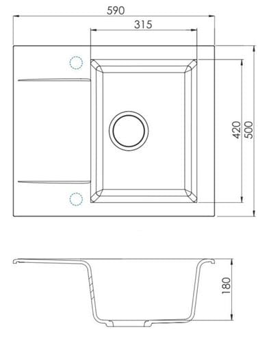 ALVEUS GEM 20 granitový dřez 590x500 mm, otočný, odkapávač, béžová 1149114 Technický nákres
