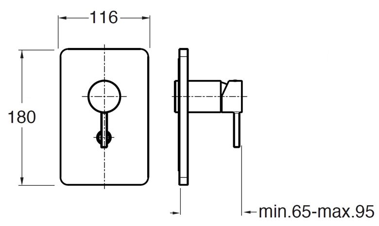 CONCEPT 300 ROUND sprchová podomítková baterie, s přepínačem, imperial black CRIPH68976CON Technický nákres