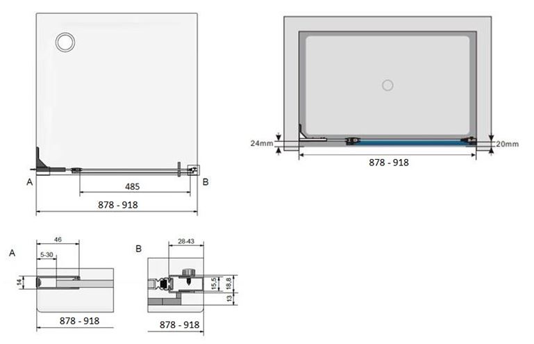 ROTH PASTEL PL PIF/900 sprchové dveře 90/200 cm, lítací, brillant/sklo transparent PL PIF 090200 VPE Technický nákres