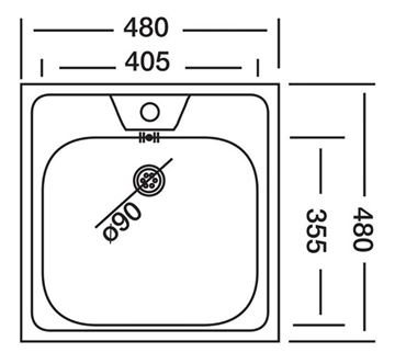 ALVEUS ALLUX 70 nerezový dřez 480x480 mm, otvor pro baterii 1074634 Technický nákres