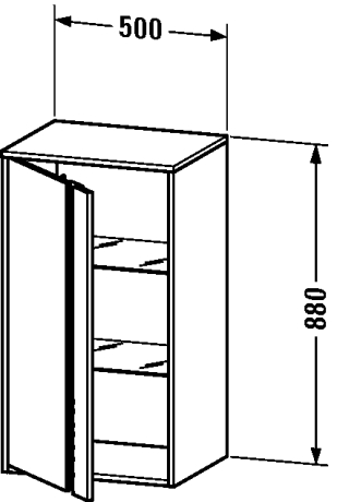 DURAVIT KETHO nízká skříňka 50x36x88 cm, 1 dvířka, panty vlevo, matný grafit KT1266L4949 Technický nákres